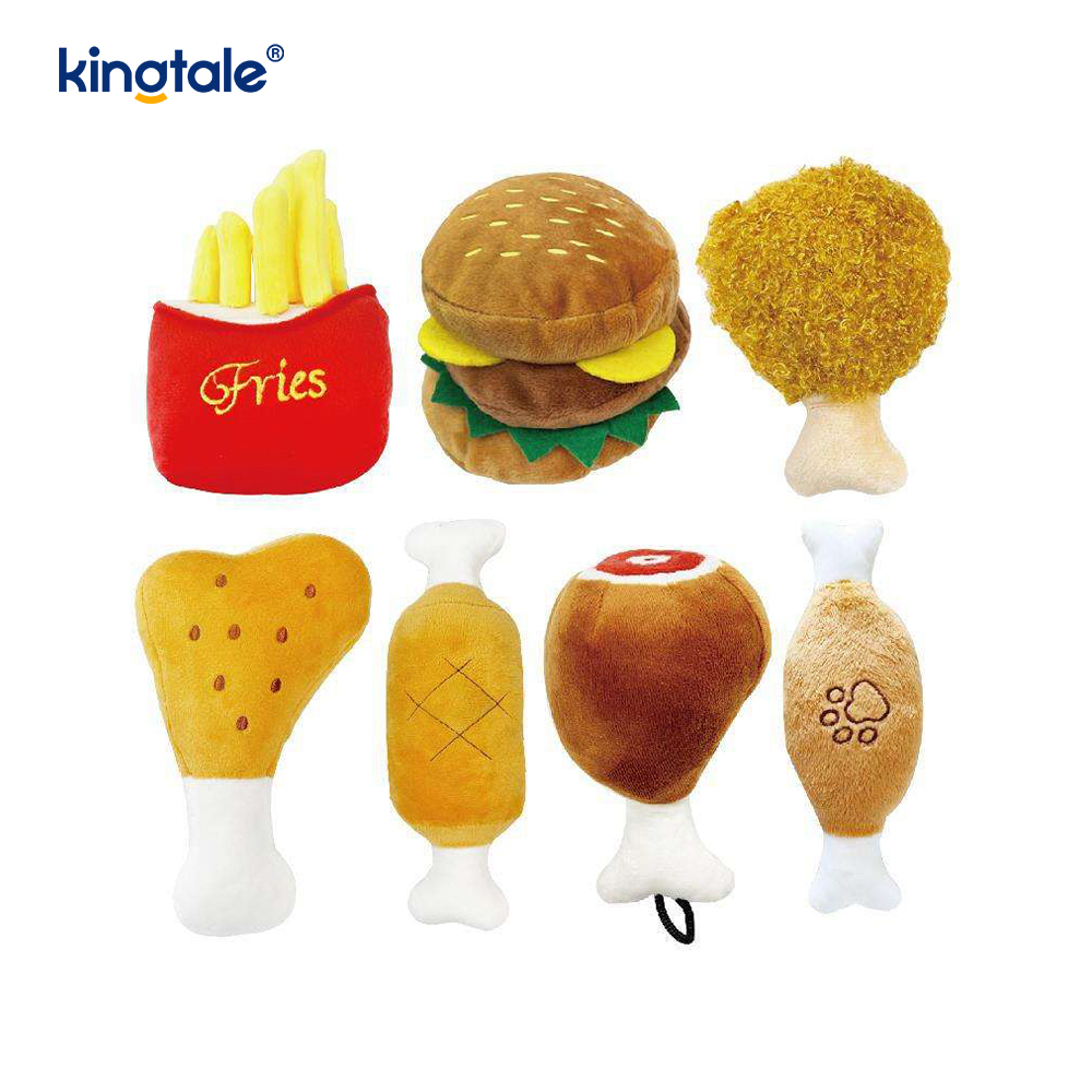 Jídlo křičící hračka Hamburger, hranolky, kuřecí stehno pro kočku a psa